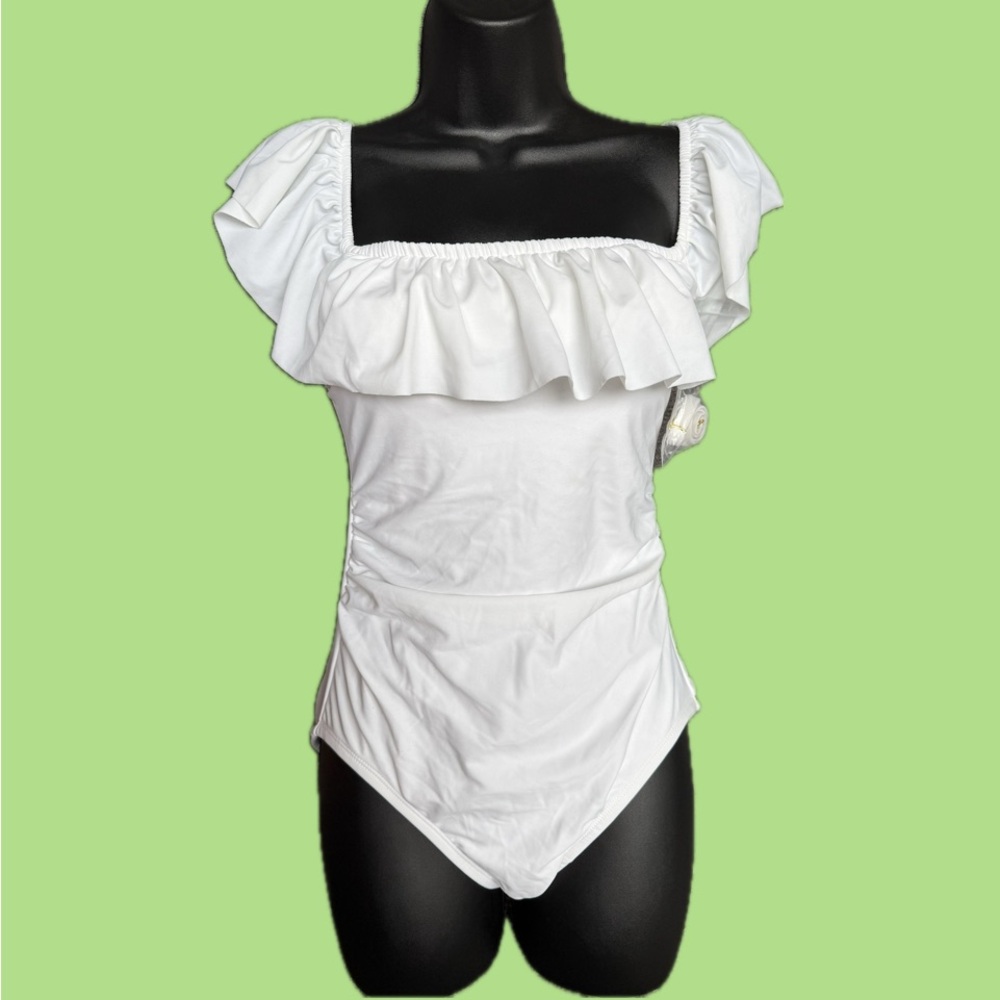 Elegant White Ruffled Swimsuit